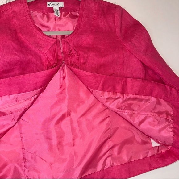 Kim Rogers Linen Jacket Pink Ruffle Trim Cropped Sz S - Picture 11 of 15